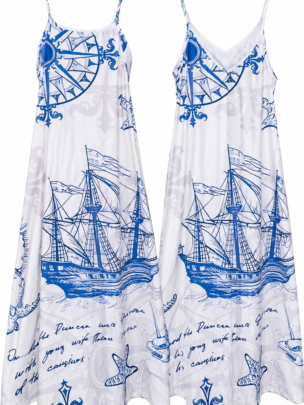 NWOT Nautical Sailing Ship Print Maxi Dress Blue White Size Large